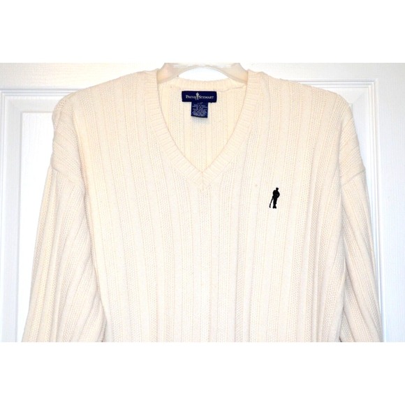 Vintage PAYNE STEWART Sweater Mens L Off White V Neck Chunky Knit‎ Golf - Picture 1 of 14
